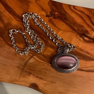 Twisted Silver Necklace with Purple Oval Pendant
